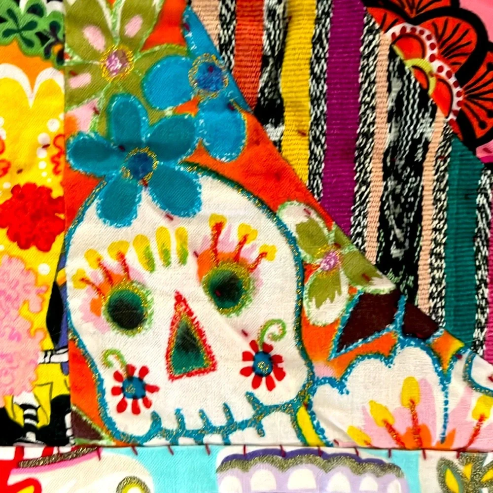 Unique/One-of-A-Kind Artisan Crafted Mexican Day of the Dead & Peace Quilt NEW